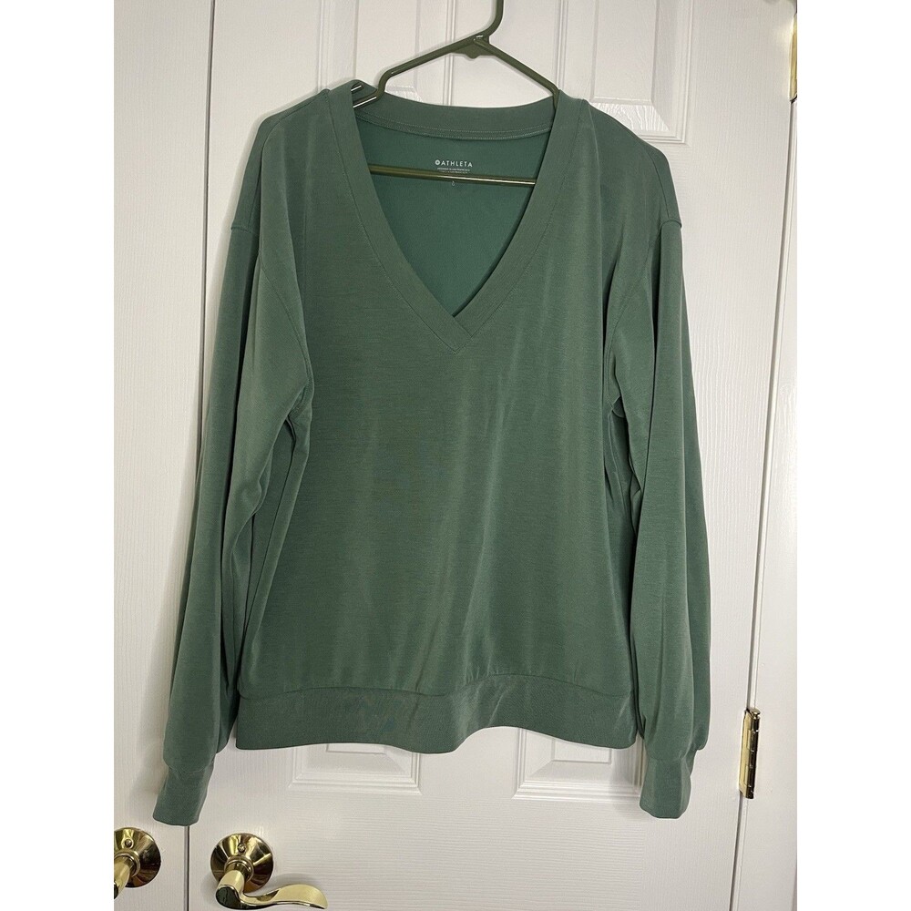 Athleta Green V Neck Workout Sweater Women Size Large